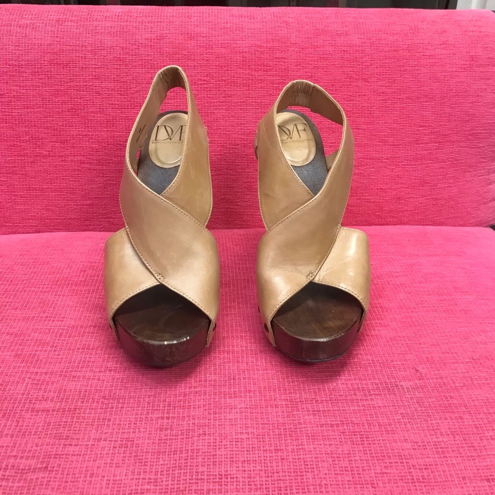 DVF Tan Wood High Heel Sandals